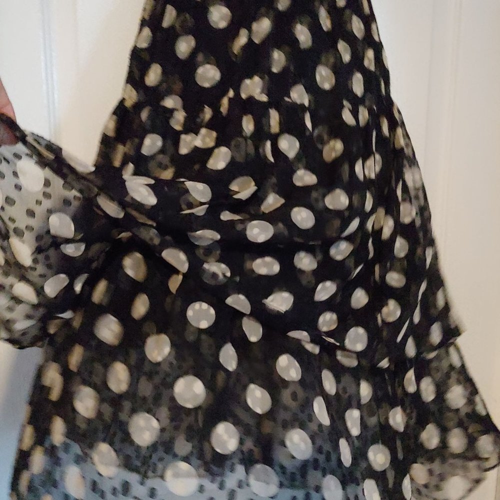 Hanae Mori Vintage 100% Silk Short Sleeve Button Top Tiered Midi Skirt Polka Dot - Picture 11 of 16